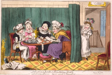 Eine neugierige Gruppe verleumderischer Elfen, oder, Zuhörer hören selten Gutes über sich selbst, 1817 (handkolorierte Gravur)